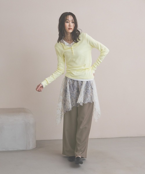 GLOBAL WORK（グローバルワーク）の「ヘンリーネック長袖/660941（Tシャツ/カットソー・レディース・ライトグレー/ホワイト/イエロー・LARGE/MEDIUM）」の8枚目の写真