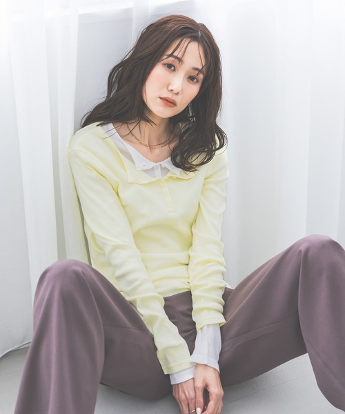 GLOBAL WORK（グローバルワーク）の「ヘンリーネック長袖/660941（Tシャツ/カットソー・レディース・ライトグレー/ホワイト/イエロー・LARGE/MEDIUM）」の13枚目の写真