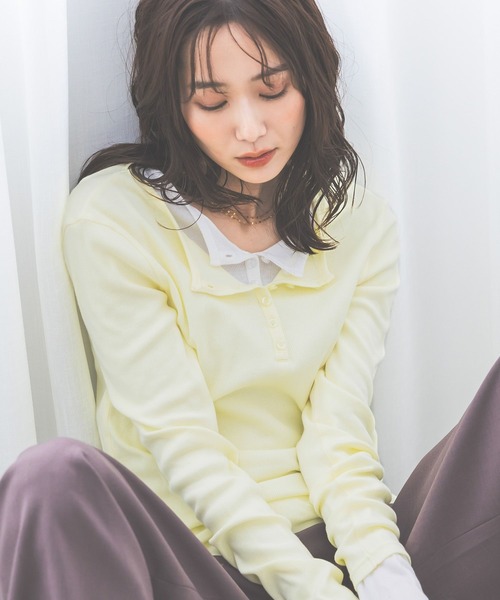 GLOBAL WORK（グローバルワーク）の「ヘンリーネック長袖/660941（Tシャツ/カットソー・レディース・ライトグレー/ホワイト/イエロー・LARGE/MEDIUM）」の14枚目の写真