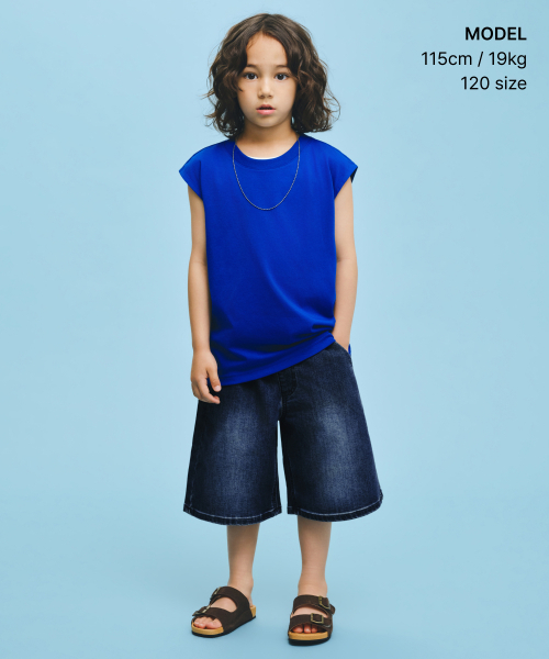 MUSINSA STANDARD KIDS（ムシンサスタンダードキッズ）の「[クールタンダード] ビッグブラシバミューダデニムパンツ [ディープインディゴ]（デニムパンツ・レディース・その他・110/120/130/140/150/160）」の7枚目の写真