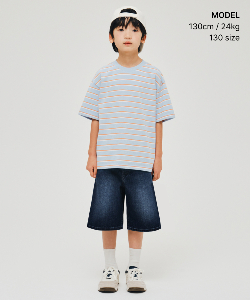 MUSINSA STANDARD KIDS（ムシンサスタンダードキッズ）の「[クールタンダード] ビッグブラシバミューダデニムパンツ [ディープインディゴ]（デニムパンツ・レディース・その他・110/120/130/140/150/160）」の6枚目の写真