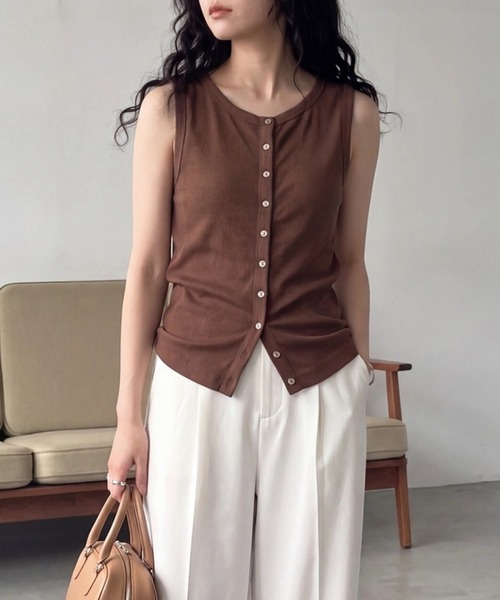 MILLER(ミラー)の「【Robert P. Miller】ウールレーヨン パネルリブ タンクトップ RM264-2289(タンクトップ・レディース・アイボリー/ブラウン/チャコールグレー・FREE)」の3枚目の写真