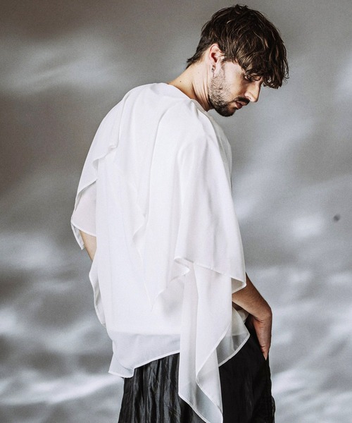 NO ID.（ノーアイディ）の「【NO ID.】Docking Sheer Drape Big T-Shirt / ドッキング シアー ドレープ ビッグ Tシャツ（Tシャツ/カットソー・メンズ・グレー/ブラック/ホワイト・ONE SIZE）」の6枚目の写真