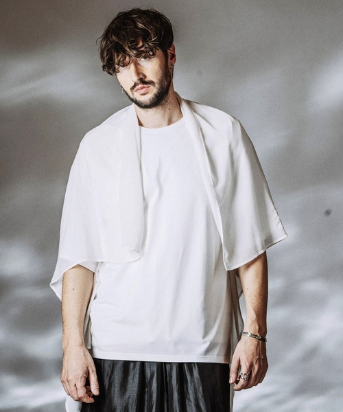 NO ID.（ノーアイディ）の「【NO ID.】Docking Sheer Drape Big T-Shirt / ドッキング シアー ドレープ ビッグ Tシャツ（Tシャツ/カットソー・メンズ・グレー/ブラック/ホワイト・ONE SIZE）」の4枚目の写真