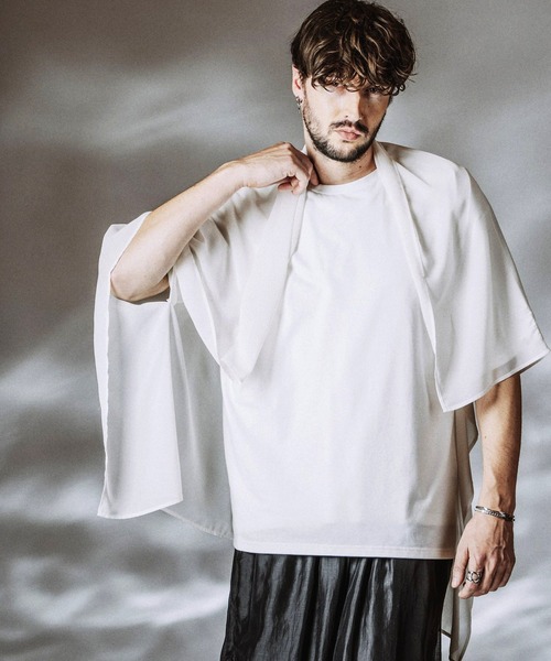 NO ID.（ノーアイディ）の「【NO ID.】Docking Sheer Drape Big T-Shirt / ドッキング シアー ドレープ ビッグ Tシャツ（Tシャツ/カットソー・メンズ・グレー/ブラック/ホワイト・ONE SIZE）」の5枚目の写真