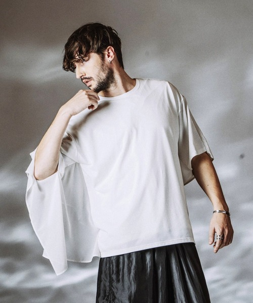 NO ID.（ノーアイディ）の「【NO ID.】Docking Sheer Drape Big T-Shirt / ドッキング シアー ドレープ ビッグ Tシャツ（Tシャツ/カットソー・メンズ・グレー/ブラック/ホワイト・ONE SIZE）」の13枚目の写真