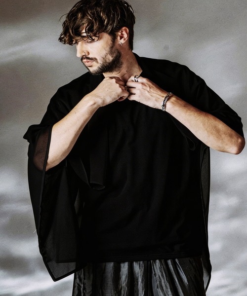NO ID.（ノーアイディ）の「【NO ID.】Docking Sheer Drape Big T-Shirt / ドッキング シアー ドレープ ビッグ Tシャツ（Tシャツ/カットソー・メンズ・グレー/ブラック/ホワイト・ONE SIZE）」の16枚目の写真