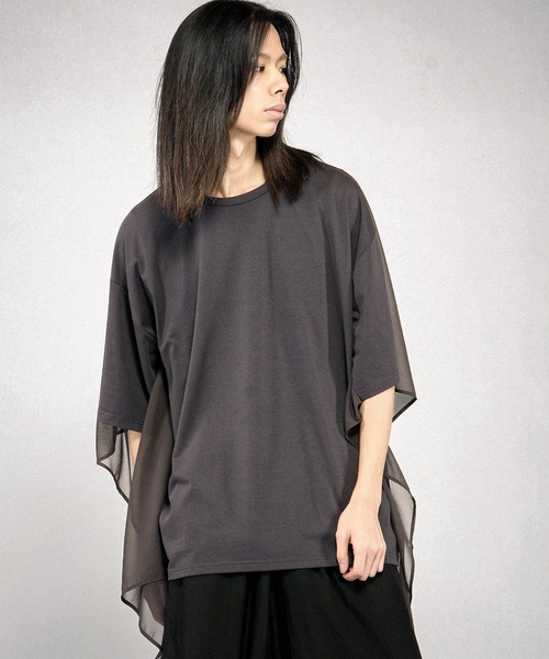 NO ID.（ノーアイディ）の「【NO ID.】Docking Sheer Drape Big T-Shirt / ドッキング シアー ドレープ ビッグ Tシャツ（Tシャツ/カットソー・メンズ・グレー/ブラック/ホワイト・ONE SIZE）」の17枚目の写真