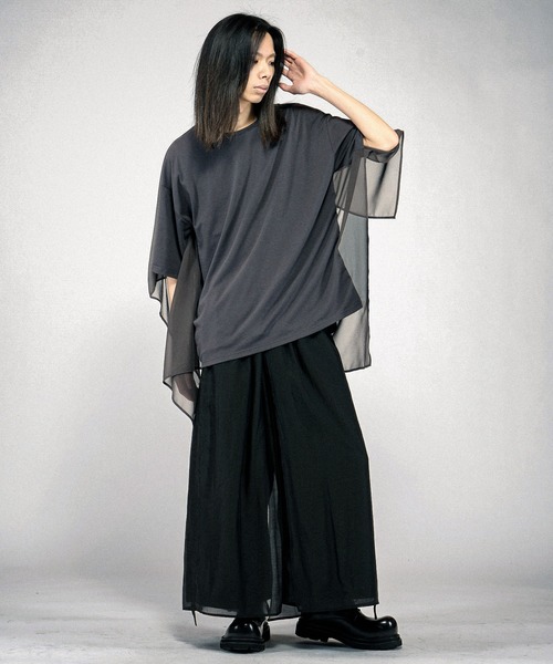 NO ID.（ノーアイディ）の「【NO ID.】Docking Sheer Drape Big T-Shirt / ドッキング シアー ドレープ ビッグ Tシャツ（Tシャツ/カットソー・メンズ・グレー/ブラック/ホワイト・ONE SIZE）」の18枚目の写真