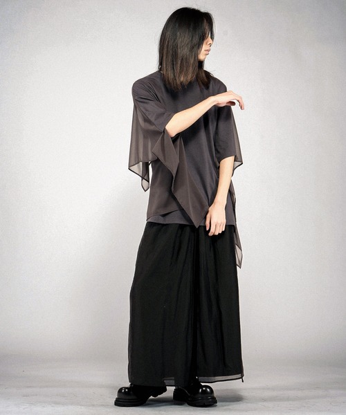 NO ID.（ノーアイディ）の「【NO ID.】Docking Sheer Drape Big T-Shirt / ドッキング シアー ドレープ ビッグ Tシャツ（Tシャツ/カットソー・メンズ・グレー/ブラック/ホワイト・ONE SIZE）」の19枚目の写真