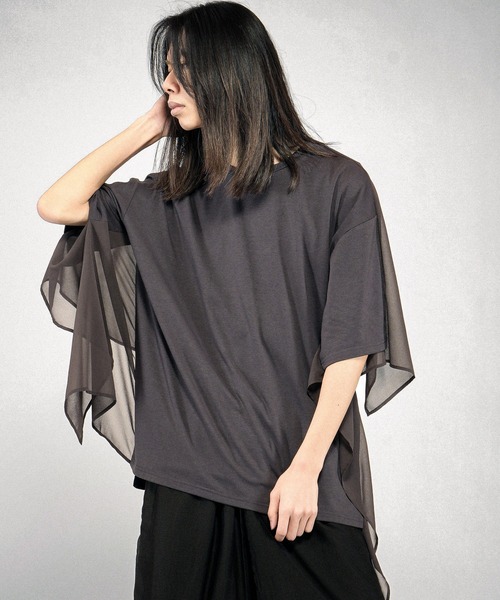 NO ID.（ノーアイディ）の「【NO ID.】Docking Sheer Drape Big T-Shirt / ドッキング シアー ドレープ ビッグ Tシャツ（Tシャツ/カットソー・メンズ・グレー/ブラック/ホワイト・ONE SIZE）」の20枚目の写真