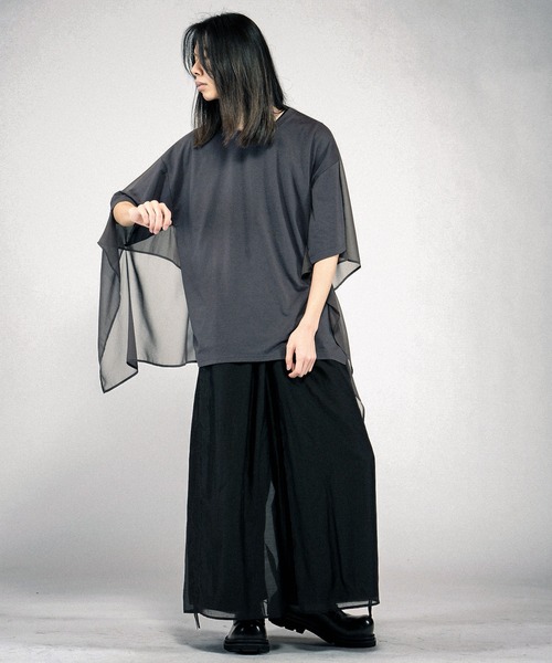 NO ID.（ノーアイディ）の「【NO ID.】Docking Sheer Drape Big T-Shirt / ドッキング シアー ドレープ ビッグ Tシャツ（Tシャツ/カットソー・メンズ・グレー/ブラック/ホワイト・ONE SIZE）」の21枚目の写真