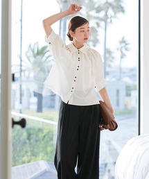RUIRUE BOUTIQUE | 洗える ストレッチ 2Set | タック ギャザー シャツ / 綺麗シルエット ・ ワイドパンツ | パンツスーツ・セットアップ・お仕事服・通勤服・シャツ・ママスーツ(セットアップ)