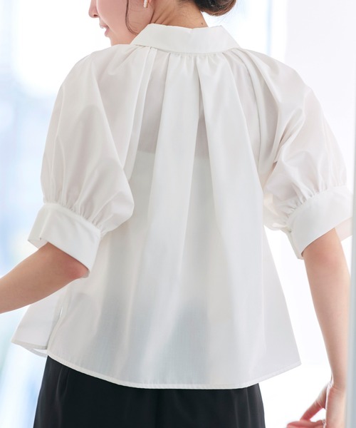 RUIRUE BOUTIQUE(ルイルエブティック)の「洗える ストレッチ 2Set | タック ギャザー シャツ / 綺麗シルエット ・ ワイドパンツ | パンツスーツ・セットアップ・お仕事服・通勤服・シャツ・ママスーツ(セットアップ・レディース・ブラック/ホワイト×ブラック/ホワイト×グレー・S/M/L)」の7枚目の写真