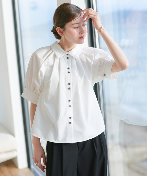 RUIRUE BOUTIQUE(ルイルエブティック)の「洗える ストレッチ 2Set | タック ギャザー シャツ / 綺麗シルエット ・ ワイドパンツ | パンツスーツ・セットアップ・お仕事服・通勤服・シャツ・ママスーツ(セットアップ・レディース・ブラック/ホワイト×ブラック/ホワイト×グレー・S/M/L)」の10枚目の写真