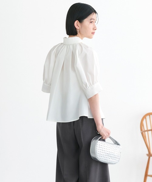 RUIRUE BOUTIQUE(ルイルエブティック)の「洗える ストレッチ 2Set | タック ギャザー シャツ / 綺麗シルエット ・ ワイドパンツ | パンツスーツ・セットアップ・お仕事服・通勤服・シャツ・ママスーツ(セットアップ・レディース・ブラック/ホワイト×ブラック/ホワイト×グレー・S/M/L)」の14枚目の写真