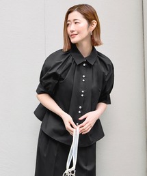RUIRUE BOUTIQUE（ルイルエブティック）の「洗える ストレッチ 2Set ｜ タック ギャザー シャツ / 綺麗シルエット ・ ワイドパンツ ｜ パンツスーツ・セットアップ・お仕事服・通勤服・シャツ・ママスーツ（セットアップ）」