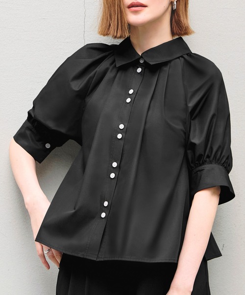 RUIRUE BOUTIQUE(ルイルエブティック)の「洗える ストレッチ 2Set | タック ギャザー シャツ / 綺麗シルエット ・ ワイドパンツ | パンツスーツ・セットアップ・お仕事服・通勤服・シャツ・ママスーツ(セットアップ・レディース・ブラック/ホワイト×ブラック/ホワイト×グレー・S/M/L)」の18枚目の写真