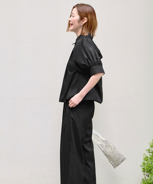 RUIRUE BOUTIQUE(ルイルエブティック)の「洗える ストレッチ 2Set | タック ギャザー シャツ / 綺麗シルエット ・ ワイドパンツ | パンツスーツ・セットアップ・お仕事服・通勤服・シャツ・ママスーツ(セットアップ・レディース・ブラック/ホワイト×ブラック/ホワイト×グレー・S/M/L)」の19枚目の写真