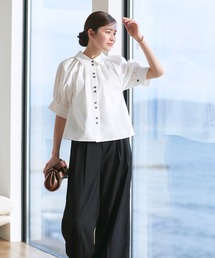 RUIRUE BOUTIQUE（ルイルエブティック）の「洗える ストレッチ 2Set ｜ タック ギャザー シャツ / 綺麗シルエット ・ ワイドパンツ ｜ パンツスーツ・セットアップ・お仕事服・通勤服・シャツ・ママスーツ（セットアップ）」