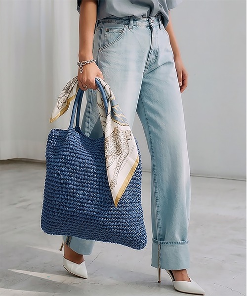 styiro(スタイロ)の「A4収納 軽量ペーパートートバッグ かごバッグ(かごバッグ・レディース・グリーン/パープル/オレンジ/ブラック/ブルー・FREE)」の3枚目の写真