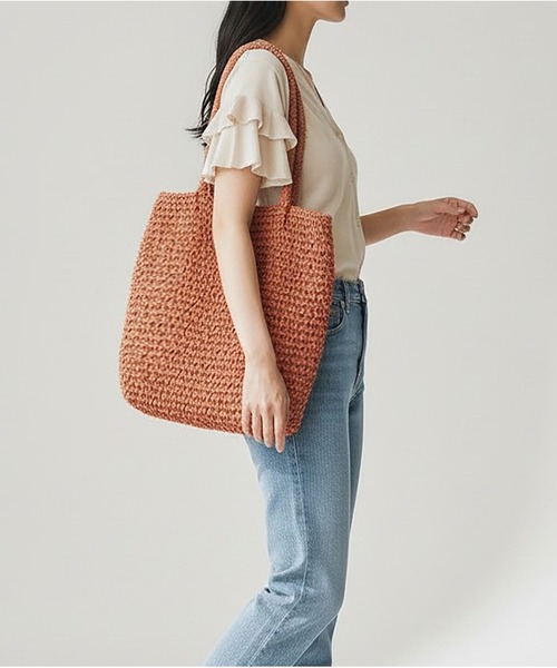 styiro(スタイロ)の「A4収納 軽量ペーパートートバッグ かごバッグ(かごバッグ・レディース・グリーン/パープル/オレンジ/ブラック/ブルー・FREE)」の20枚目の写真