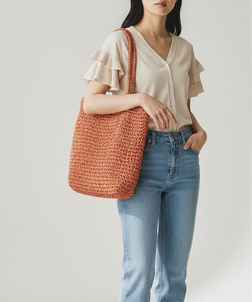 styiro(スタイロ)の「A4収納 軽量ペーパートートバッグ かごバッグ(かごバッグ・レディース・グリーン/パープル/オレンジ/ブラック/ブルー・FREE)」の21枚目の写真