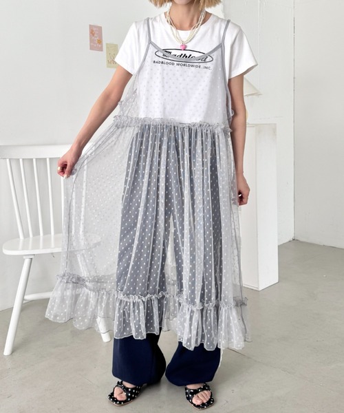 SOLLON.(ソルロン)の「ドットチュールフリルキャミワンピース(ワンピース・レディース・グレー/ホワイト/ブラック/アイボリー・FREE)」の20枚目の写真