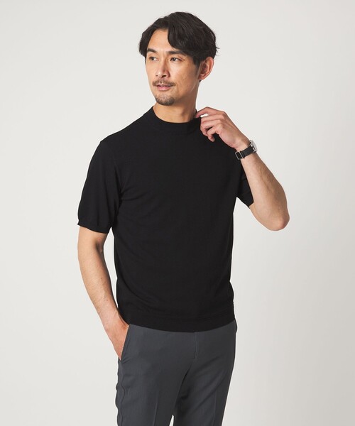 green label relaxing(グリーンレーベルリラクシング)の「【WEB限定】JUST fit ジャケイン モックネック 半袖 ニット(ニット/セーター・メンズ・ブラック/ダークブラウン/ダークグレー/グレー系・L/M/XL/S)」の2枚目の写真