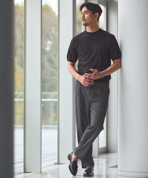 green label relaxing(グリーンレーベルリラクシング)の「【WEB限定】JUST fit ジャケイン モックネック 半袖 ニット(ニット/セーター・メンズ・ブラック/ダークブラウン/ダークグレー/グレー系・L/M/XL/S)」の11枚目の写真