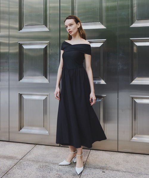 未使用タグ付 EIKO KONDO 異素材 シースルー メッシュ ワンピース L Strech cross docking dress/ストレッチクロスドッキングドレス