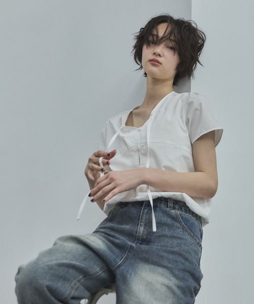 feepur(フェピュール)の「ハーフコットンブラウス(シャツ/ブラウス・レディース・オフホワイト/ブラック・MEDIUM)」の11枚目の写真
