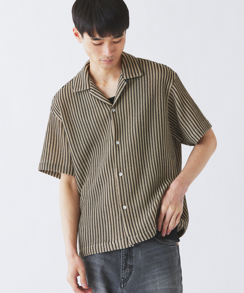 JOURNAL STANDARD relume(ジャーナルスタンダード レリューム)の「ストライプ カラーレース オープンカラー 半袖シャツ(シャツ/ブラウス・メンズ・ピンク系その他/ライトグリーン/ベージュ系その他/ブラックミックス・MEDIUM/LARGE)」の1枚目の写真