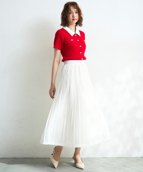 MISCH MASCH(ミッシュマッシュ)の「2026春夏新作 シャツダブル衿半袖ケーブルニットカーディガン(ニット/セーター・レディース・ネイビー/イエロー/レッド/ホワイト・フリ-)」の14枚目の写真