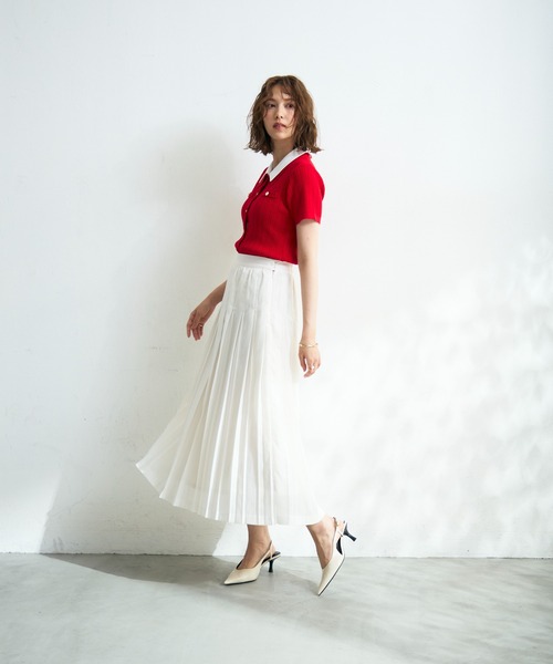 MISCH MASCH（ミッシュマッシュ）の「2026春夏新作 シャツダブル衿半袖ケーブルニットカーディガン（ニット/セーター・レディース・ネイビー/イエロー/レッド/ホワイト・ﾌﾘ-）」の16枚目の写真