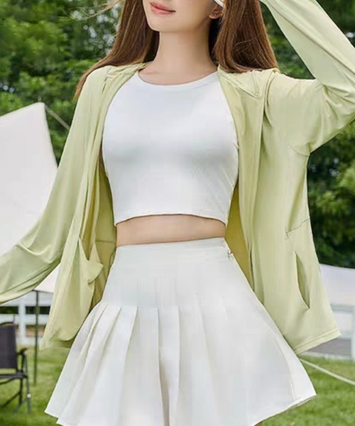 ONEP STAR（ワンピスター）の「接触冷感×UVカットフェイスガードパーカー（ブルゾン・レディース・ホワイト/ダークグレー/ブラック/ライトグレー/ピンク/カーキ/ライトグリーン・LARGE/X-LARGE）」の22枚目の写真