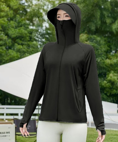 ONEP STAR（ワンピスター）の「接触冷感×UVカットフェイスガードパーカー（ブルゾン・レディース・ホワイト/ダークグレー/ブラック/ライトグレー/ピンク/カーキ/ライトグリーン・LARGE/X-LARGE）」の12枚目の写真
