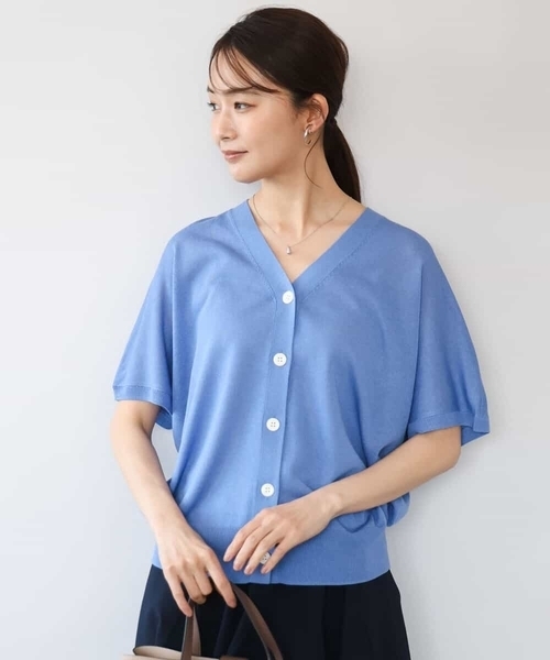 MK MICHEL KLEIN（エムケーミッシェルクラン）の「[洗える]Vネックドルマンスリーブカーディガン（カーディガン/ボレロ・レディース・ブルー/ホワイト/ネイビー・38）」の3枚目の写真