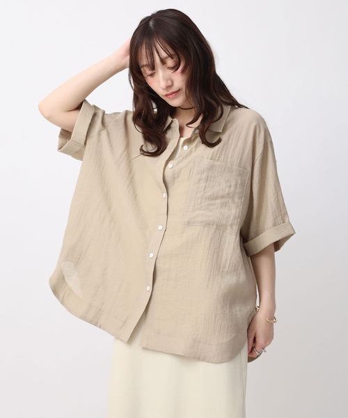 NOAHL(ノアル)の「【NOAHL】シアー半袖オーバーシャツ(シャツ/ブラウス・レディース・ダークブラウン/グレイッシュベージュ/アイボリー・FREE)」の1枚目の写真