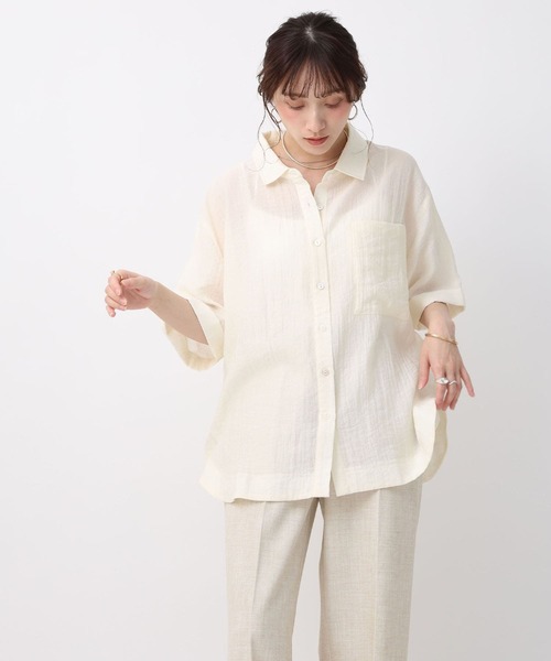 NOAHL(ノアル)の「【NOAHL】シアー半袖オーバーシャツ(シャツ/ブラウス・レディース・ダークブラウン/グレイッシュベージュ/アイボリー・FREE)」の20枚目の写真