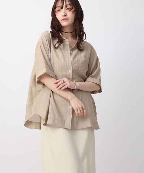 NOAHL(ノアル)の「【NOAHL】シアー半袖オーバーシャツ(シャツ/ブラウス・レディース・ダークブラウン/グレイッシュベージュ/アイボリー・FREE)」の11枚目の写真