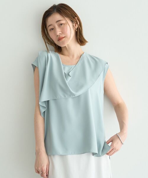 YECCA VECCA(イェッカヴェッカ)の「ドレープブラウス(シャツ/ブラウス・レディース・オフホワイト/ネイビー/ミント・FREE)」の3枚目の写真