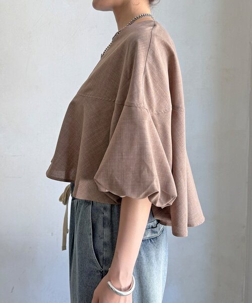 DouDou(ドゥドゥ)の「【WEB限定/セット着用可能】リネンライクジップボレロ(シャツ/ブラウス・レディース・グレイッシュベージュ/グレー/ブラック・FREE)」の6枚目の写真