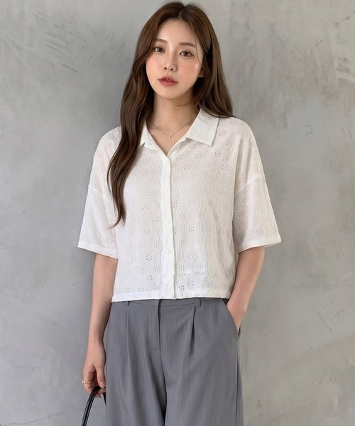 DRESS PLUS(ドレスプラス)の「アイレット刺繍半袖シャツ(Tシャツ/カットソー・レディース・オフホワイト/ミント/ブラック・M)」の20枚目の写真