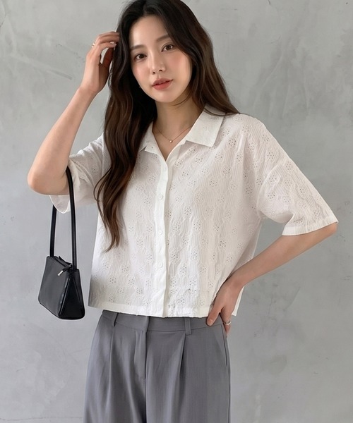 DRESS PLUS(ドレスプラス)の「アイレット刺繍半袖シャツ(Tシャツ/カットソー・レディース・オフホワイト/ミント/ブラック・M)」の22枚目の写真