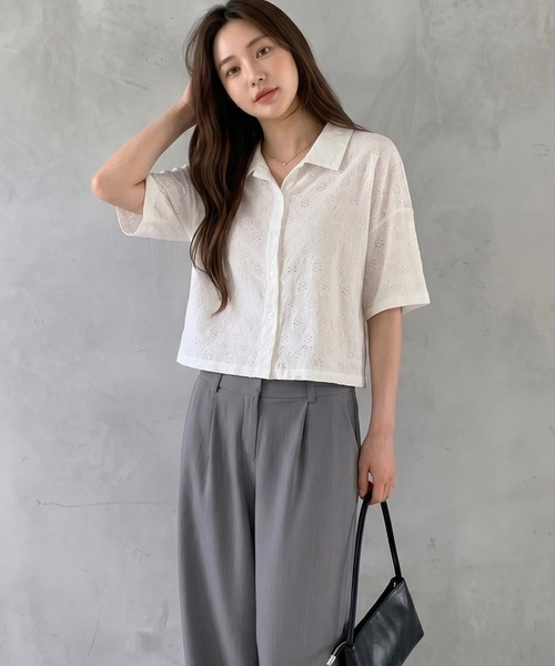 DRESS PLUS(ドレスプラス)の「アイレット刺繍半袖シャツ(Tシャツ/カットソー・レディース・オフホワイト/ミント/ブラック・M)」の17枚目の写真