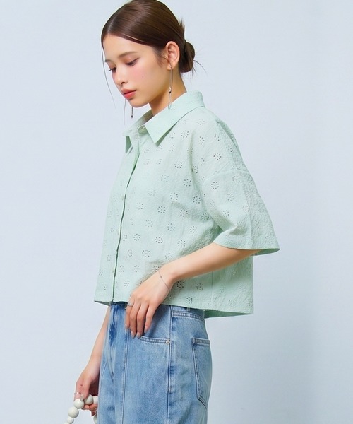 DRESS PLUS(ドレスプラス)の「アイレット刺繍半袖シャツ(Tシャツ/カットソー・レディース・オフホワイト/ミント/ブラック・M)」の19枚目の写真