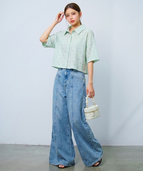 DRESS PLUS(ドレスプラス)の「アイレット刺繍半袖シャツ(Tシャツ/カットソー・レディース・オフホワイト/ミント/ブラック・M)」の11枚目の写真