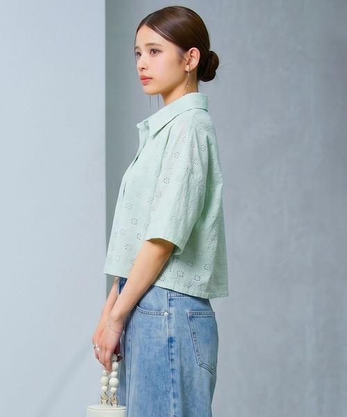 DRESS PLUS(ドレスプラス)の「アイレット刺繍半袖シャツ(Tシャツ/カットソー・レディース・オフホワイト/ミント/ブラック・M)」の12枚目の写真
