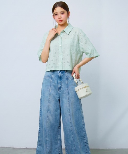 DRESS PLUS(ドレスプラス)の「アイレット刺繍半袖シャツ(Tシャツ/カットソー・レディース・オフホワイト/ミント/ブラック・M)」の13枚目の写真